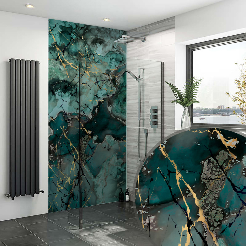 Splashbax Premium Artisan Liquid Marble Teal Di Bond Shower Panel 2400 x 800mm Image 7