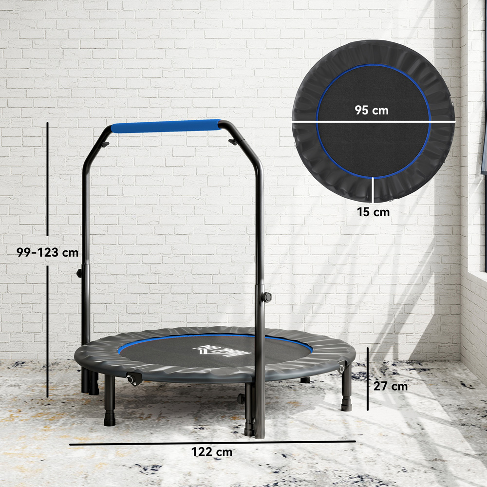 HOMCOM 4ft Blue Foldable Mini Trampoline with Adjustable Foam Handle Image 9