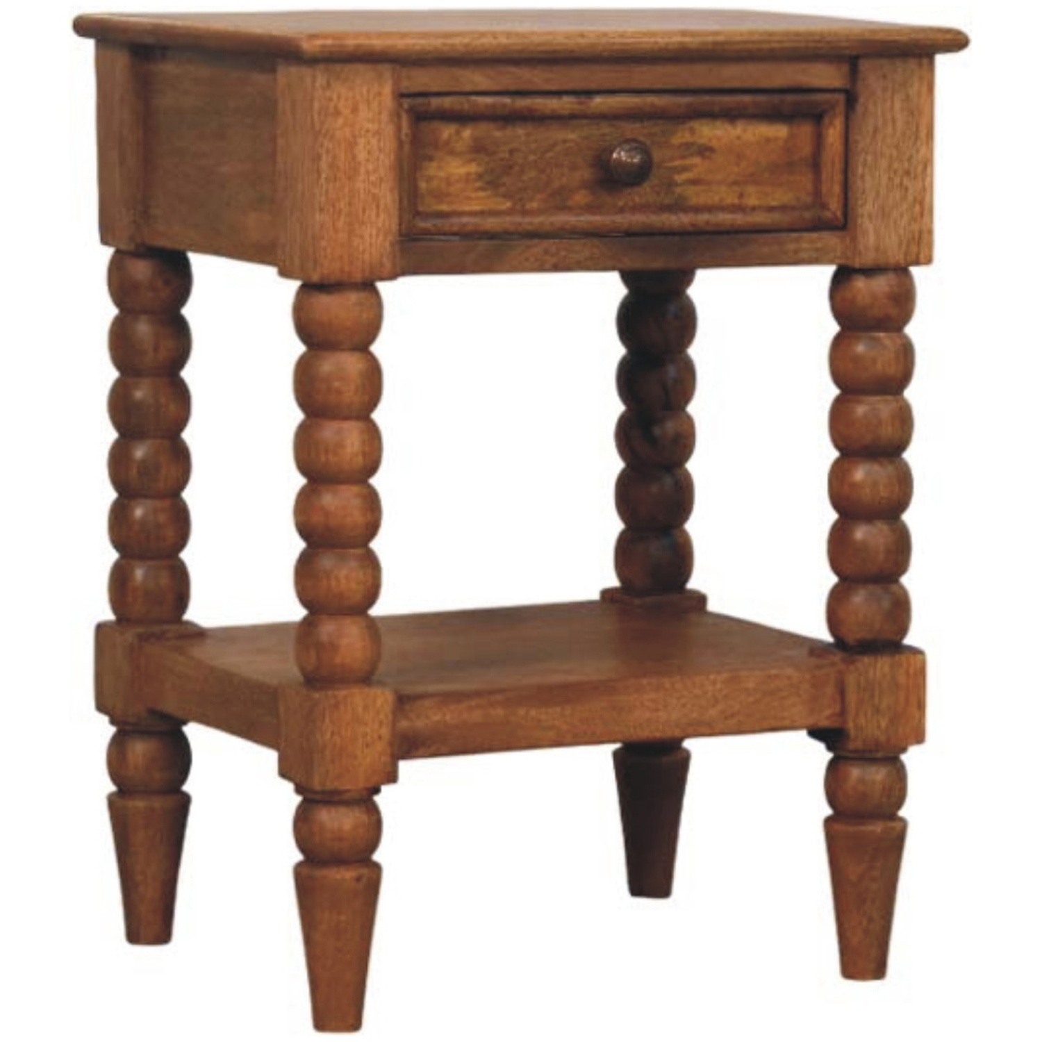 Artisan Furniture Amber Oak Single Drawer Single Shelf Solid Wood Spindle Bedside Table Image 3