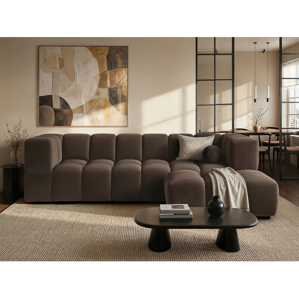 SOLACE+CO Jenson Brown 4 Seater Sofa with Footstool Image 4