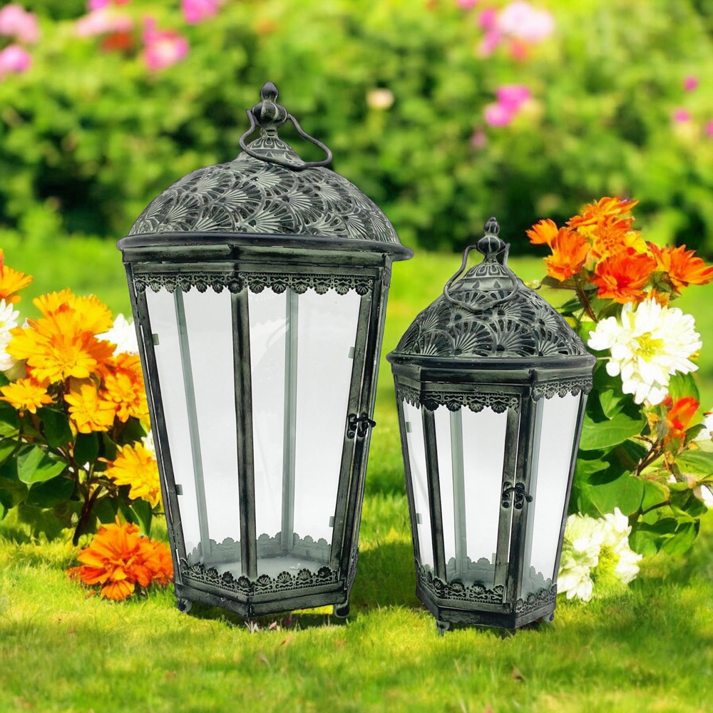 Acacia Home Set of 2 Metal Garden Lanterns Image 2