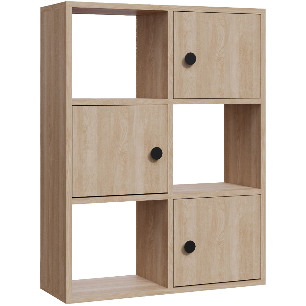 Decorotika Tilton 3 Door 3 Open Shelf Oak Bookcase Image 2