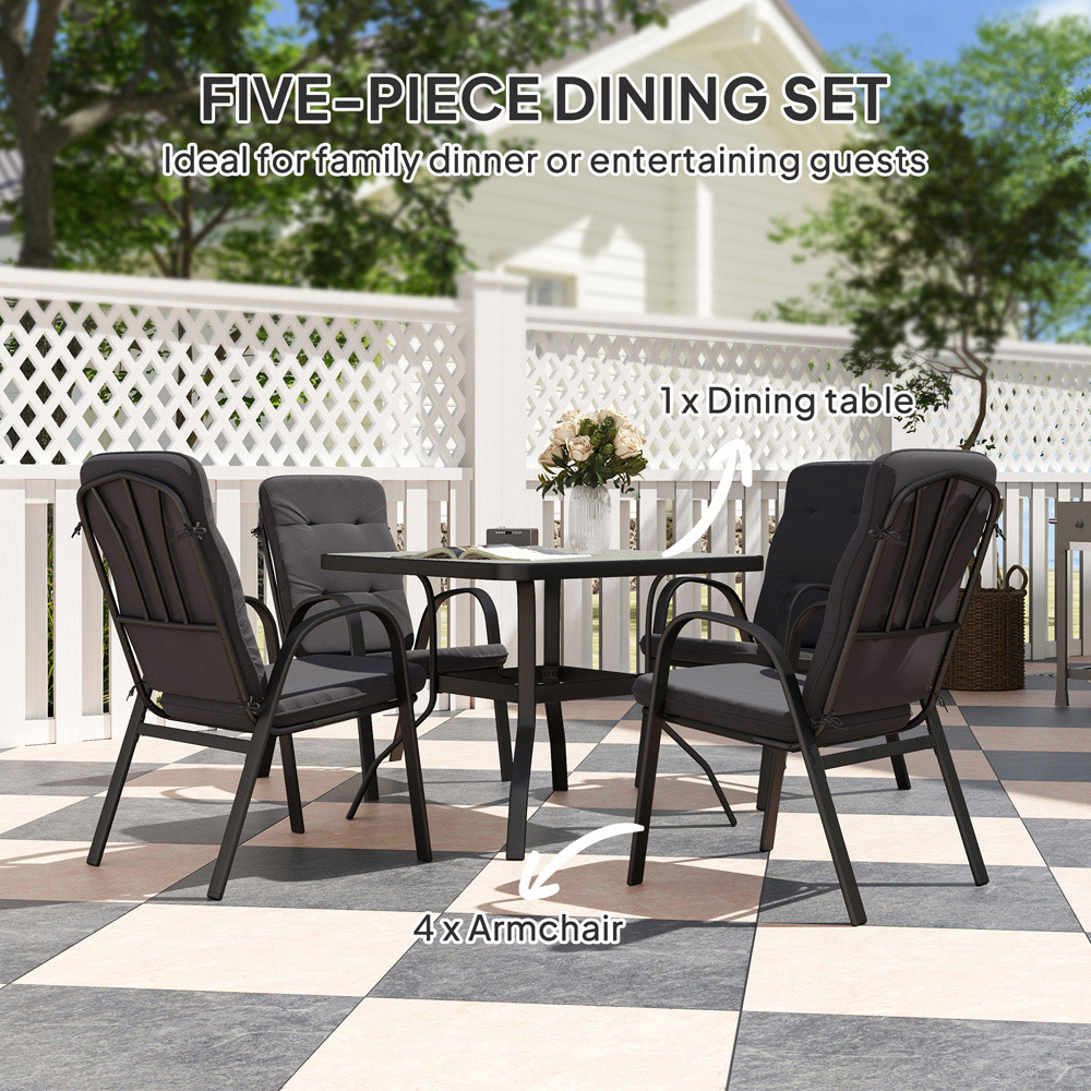 Outsunny 4 Seater Garden Dining Set with Umbrella Hole Black Image 8
