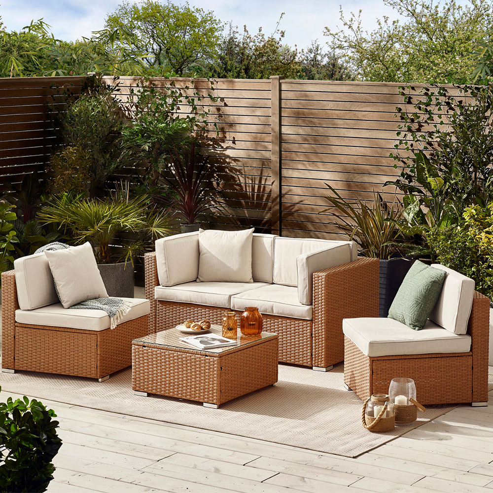 Furniturebox Windermere 4 Seater Beige Rattan Sofa Lounge Set Image 1
