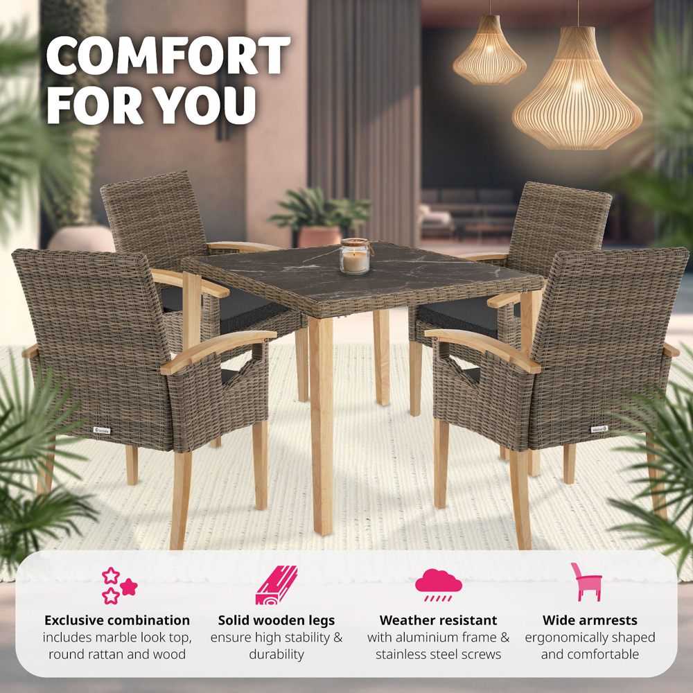 tectake Tarent Rosarno 4 Seater Rattan Garden Dining Set Natural Image 4