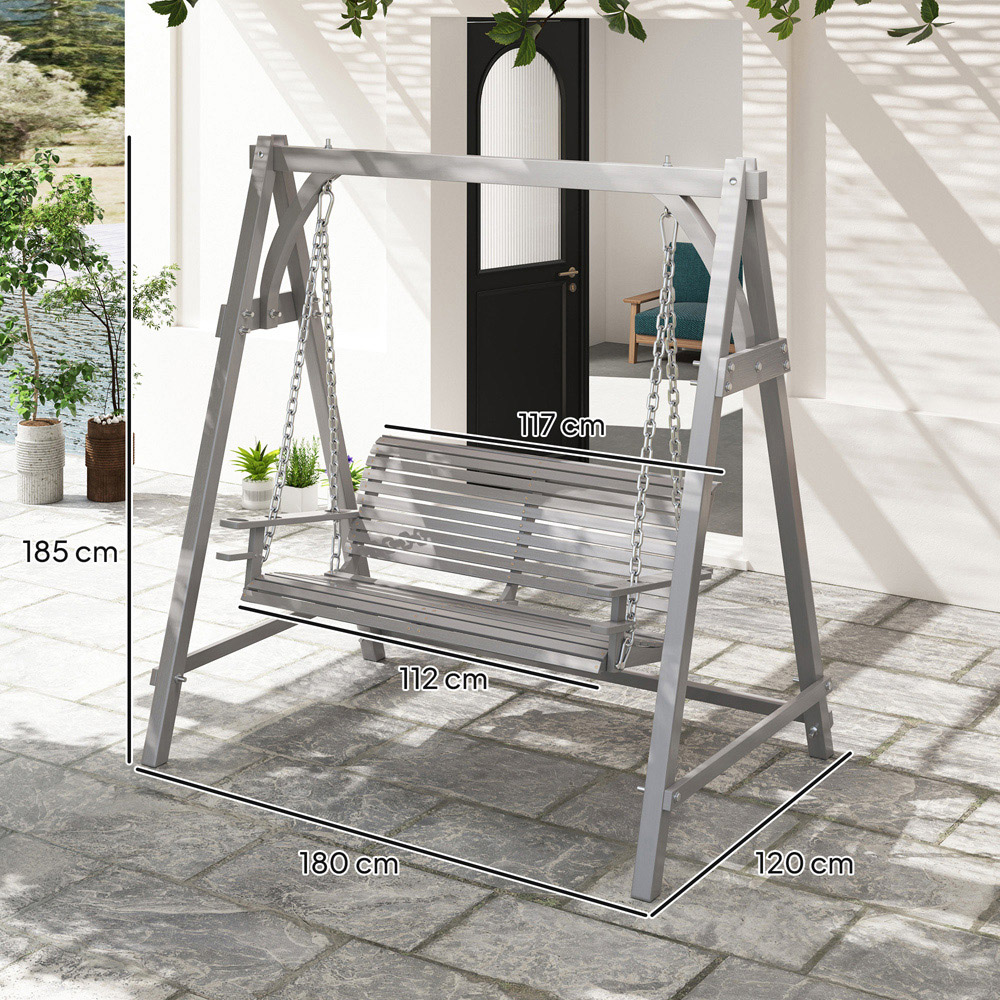 Outsunny 2 Seater Grey Wooden Garden Swing Chair Image 8