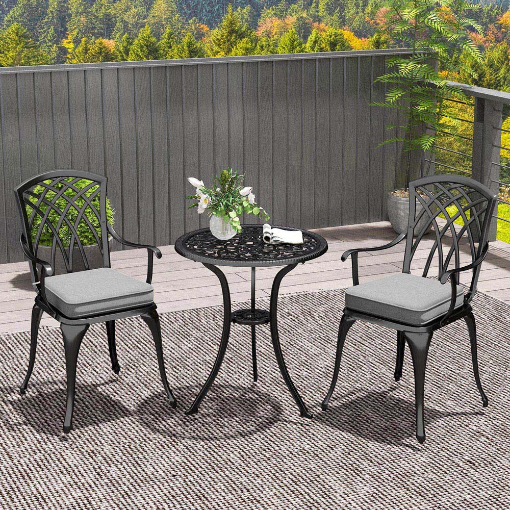 Outsunny 2 Seater Garden Dining Table Set with Parasol Hole and Cushions Image 7