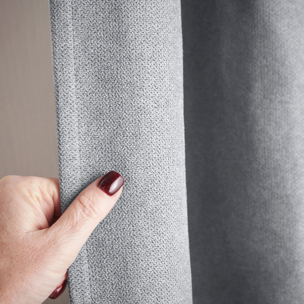 Alan Symonds Silver Velvet Chenille Blackout Ring Top Eyelet Curtains 137 x 213cm Image 4