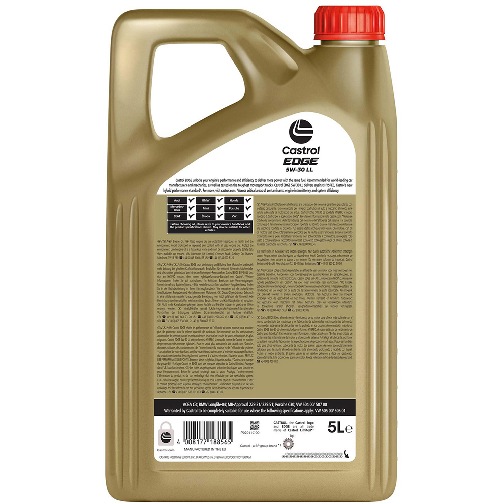 Castrol EDGE 5L 5W-30 LL Fully Synthetic Car Oil Image 3