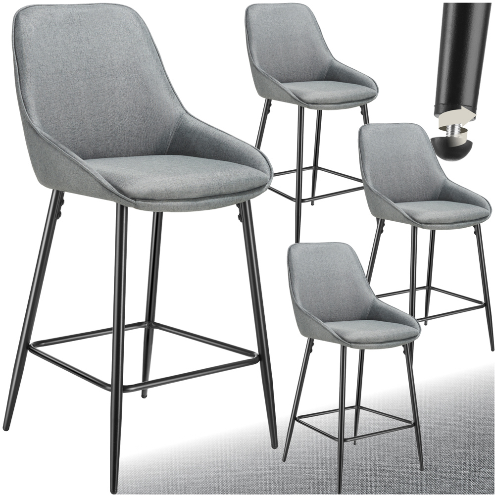 tectake Siera Grey and Black Woven Fabric Bar Stool Set of 4 Image 2