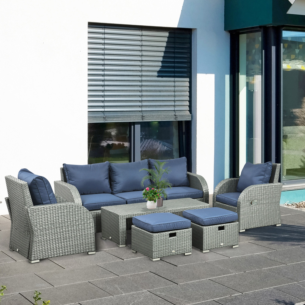 Outsunny 7 Seater Grey Rattan Sofa Lounge Set Image 1