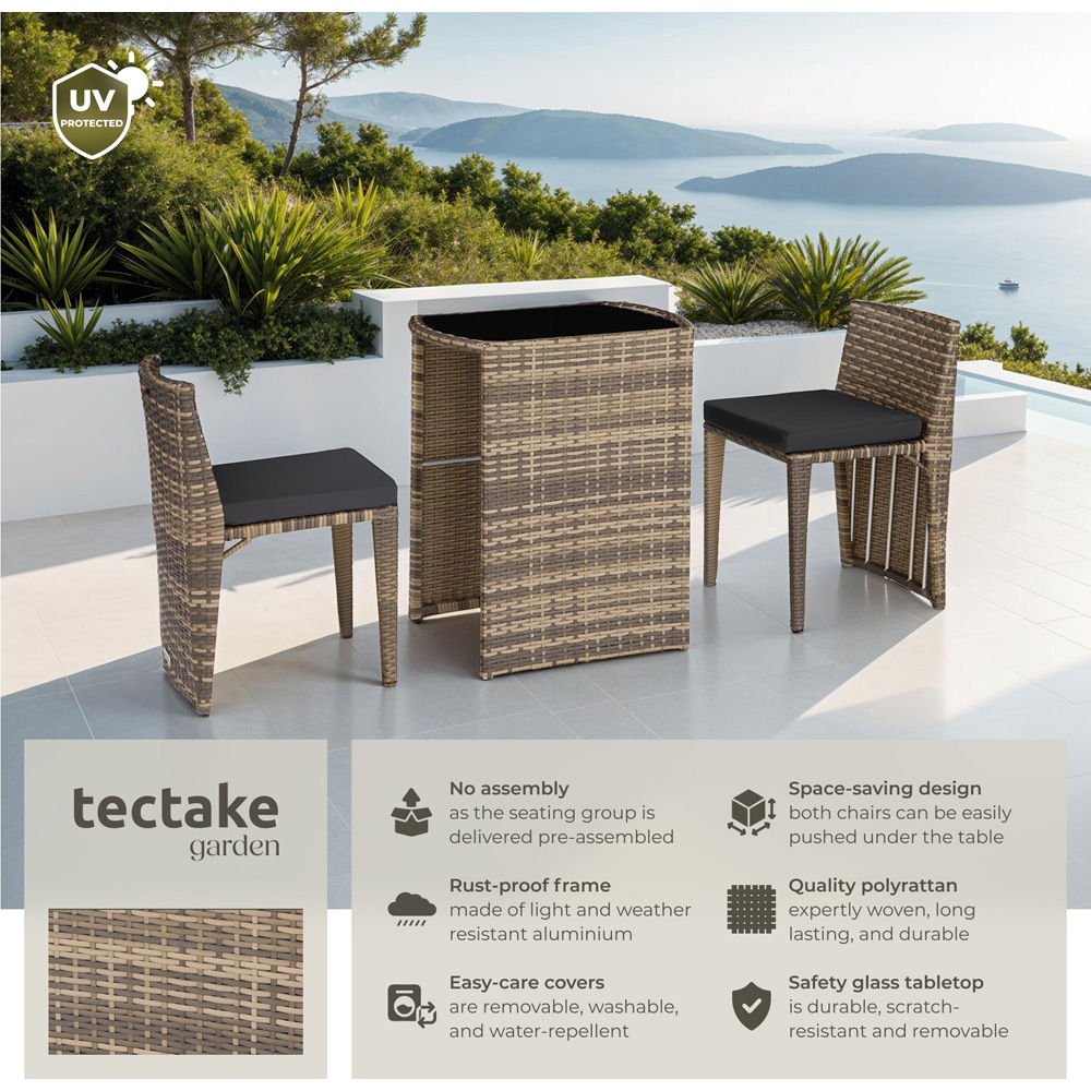 tectake Hamburg 2 Seater Rattan Garden Bistro Set Natural Image 6