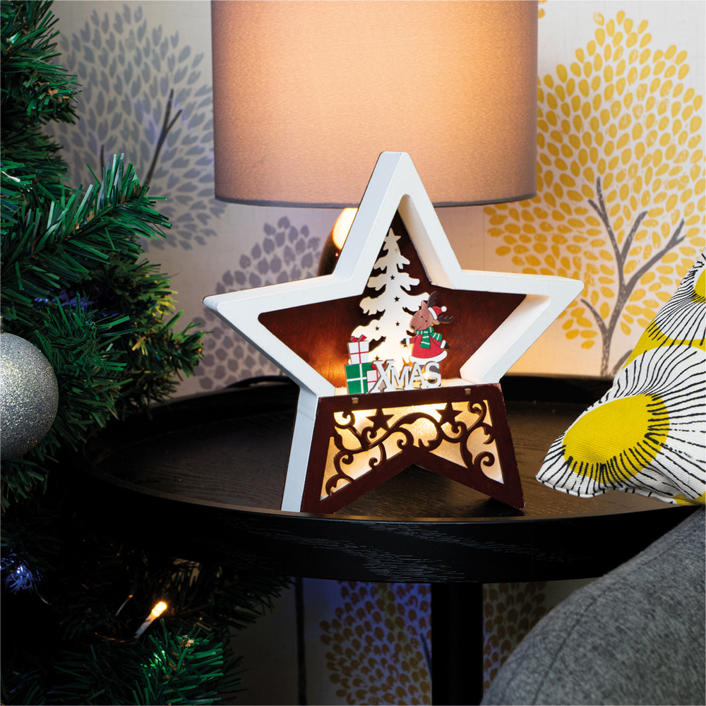 St Helens LED Light Christmas Wood Star Decoration Image 2