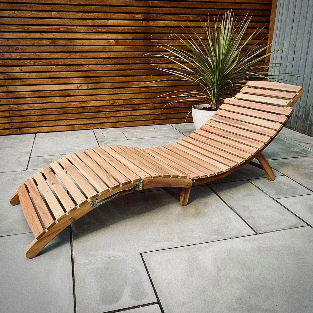 Garden Gear Morgan Acacia Sun Lounger with Grey Cushion Image 4