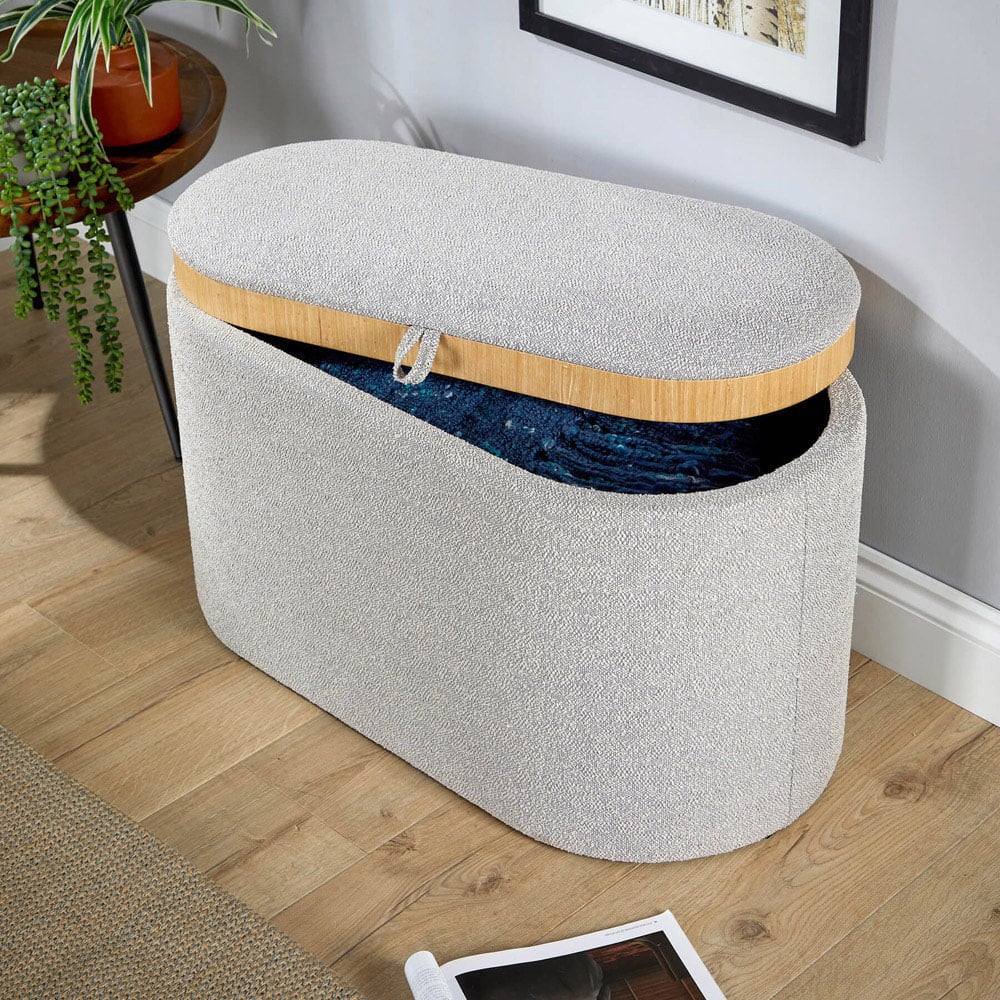 Home Source Merida Grey Reversible Tray Top Lid Storage Ottoman Image 5