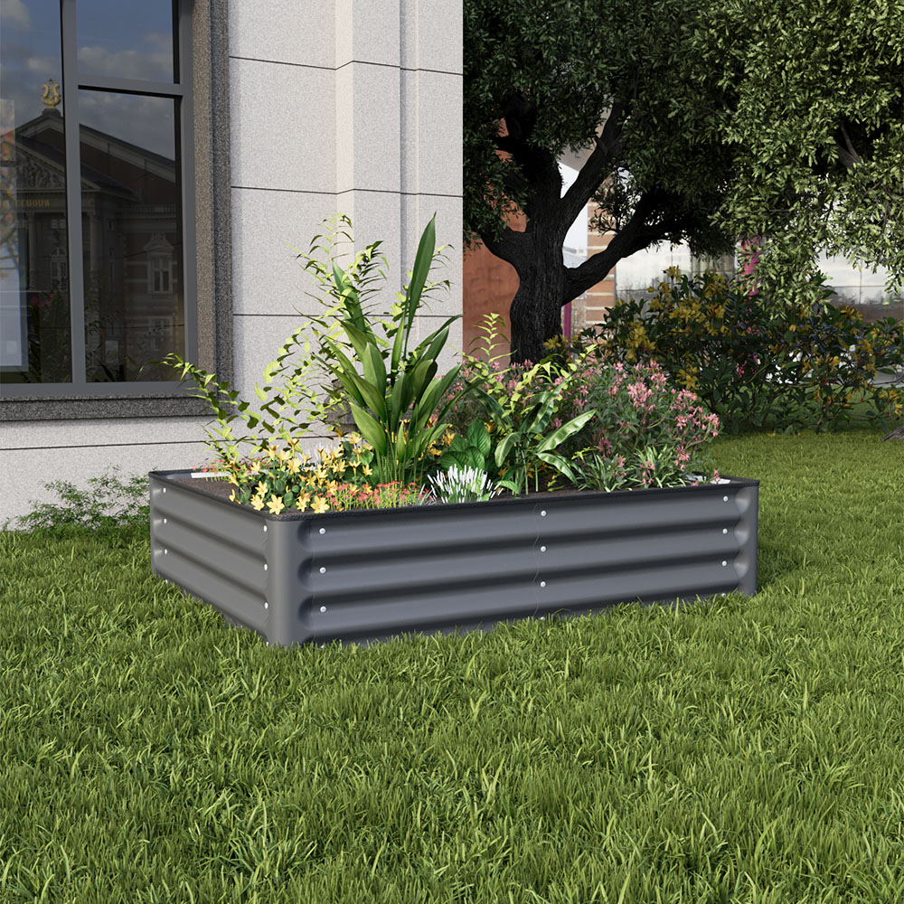 Living and Home Dark Grey Rectangular Galvanised Steel Raised Garden Bed 120 x 90cm Image 7