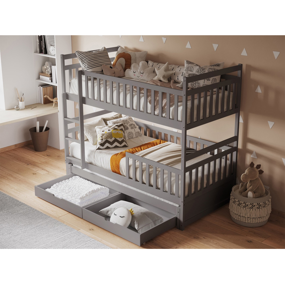 Flair Elvis Grey 2 Drawer Wooden Bunk Bed with Trundle Image 5