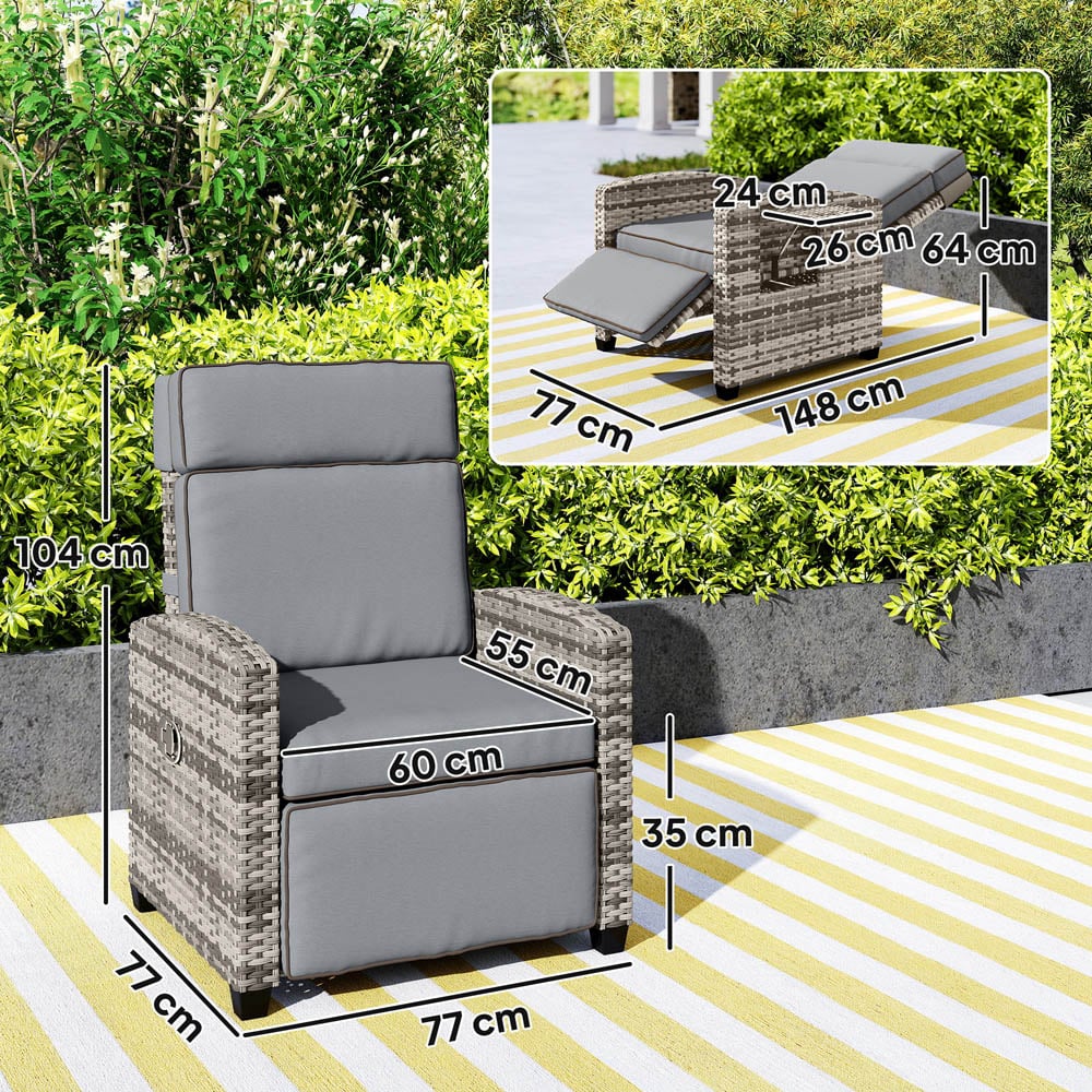 Outsunny Mixed Grey Rattan Garden Recliner Sun Lounger with Flip Table Image 9