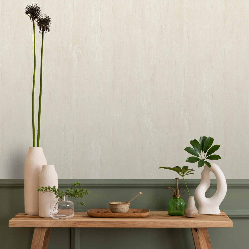 Grandeco Cave Distressed Plaster Blown Vinyl Textured Neutral Wallpaper Image 2