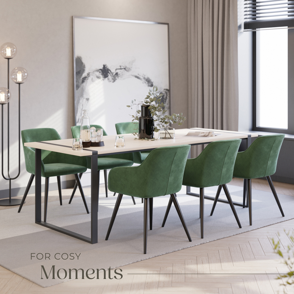 tectake Marilyn Set of 6 Dark Green and Black Velvet Look Padded Dining Chairs Image 6