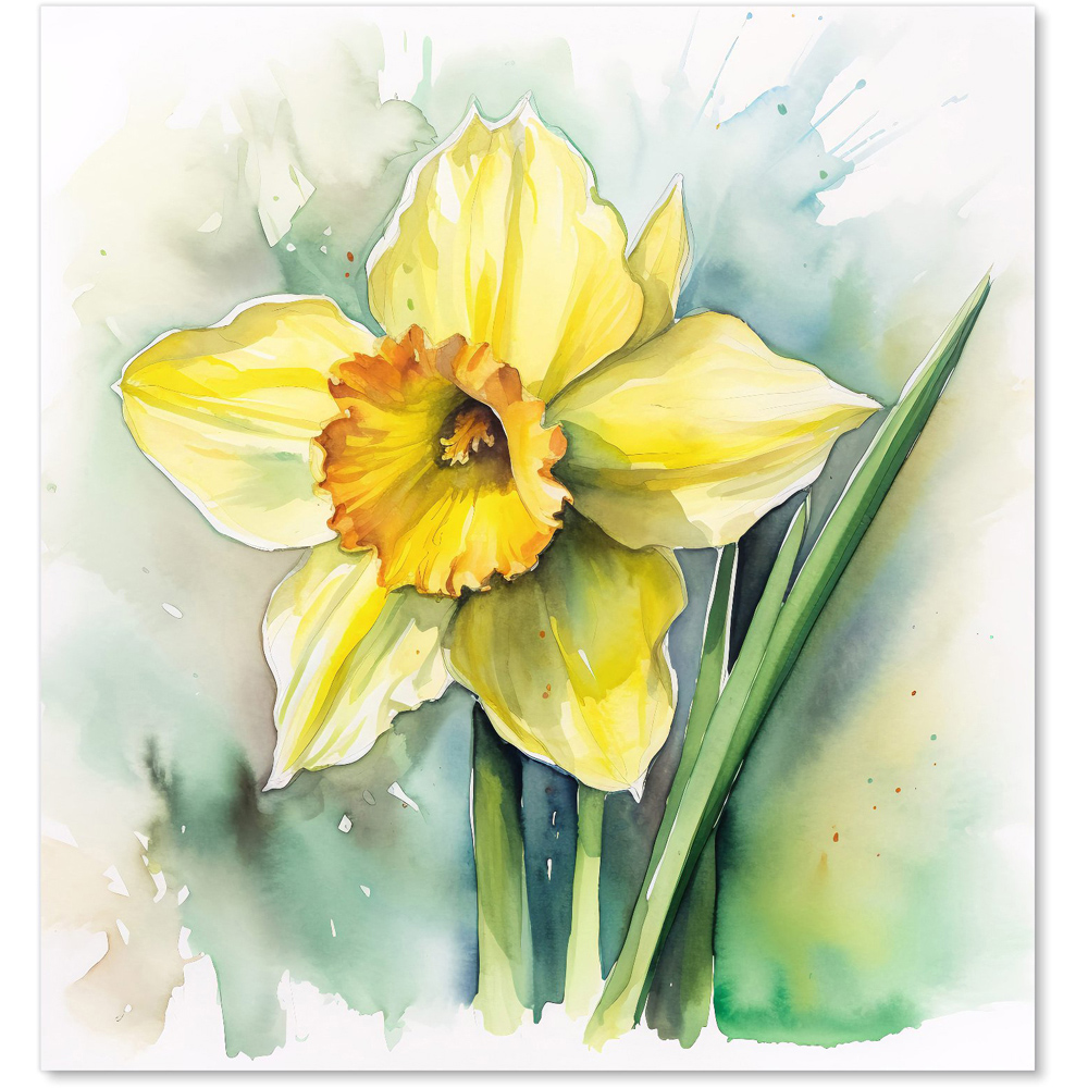 Warren Reed Designer Watercolour Daffodil Glass Kitchen Splashback 75 x 70cm Image 2