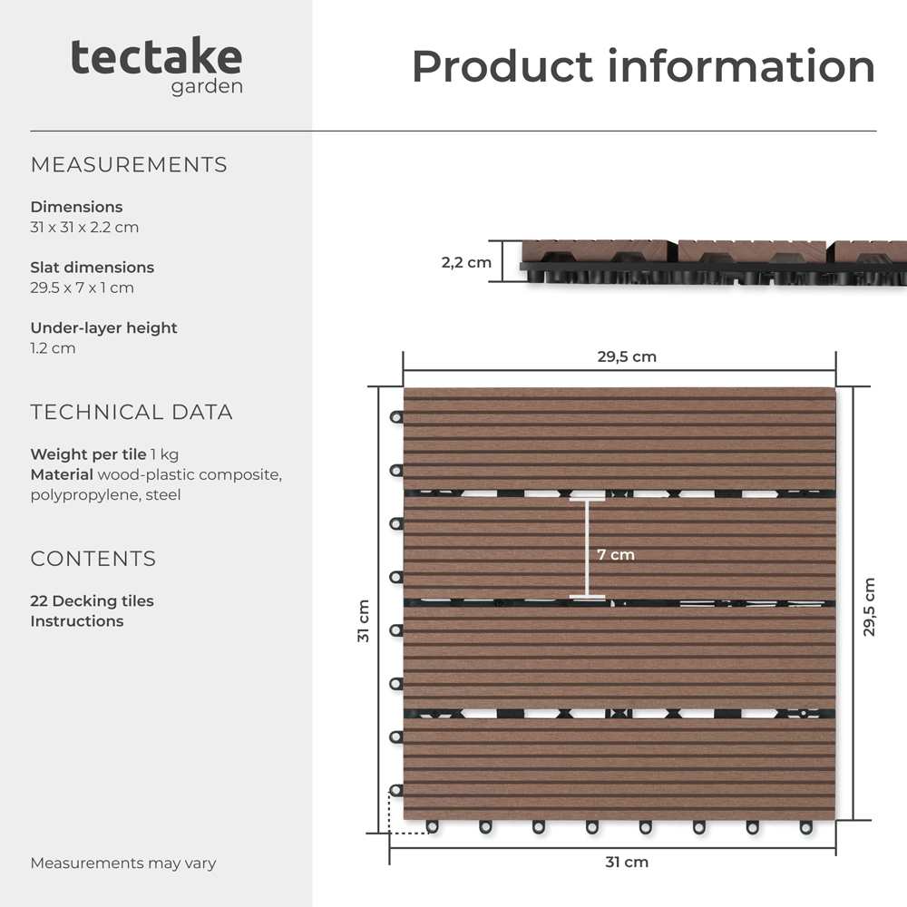 tectake Tegulas Brown Wood Lock Composite Decking 22 Pack Image 8