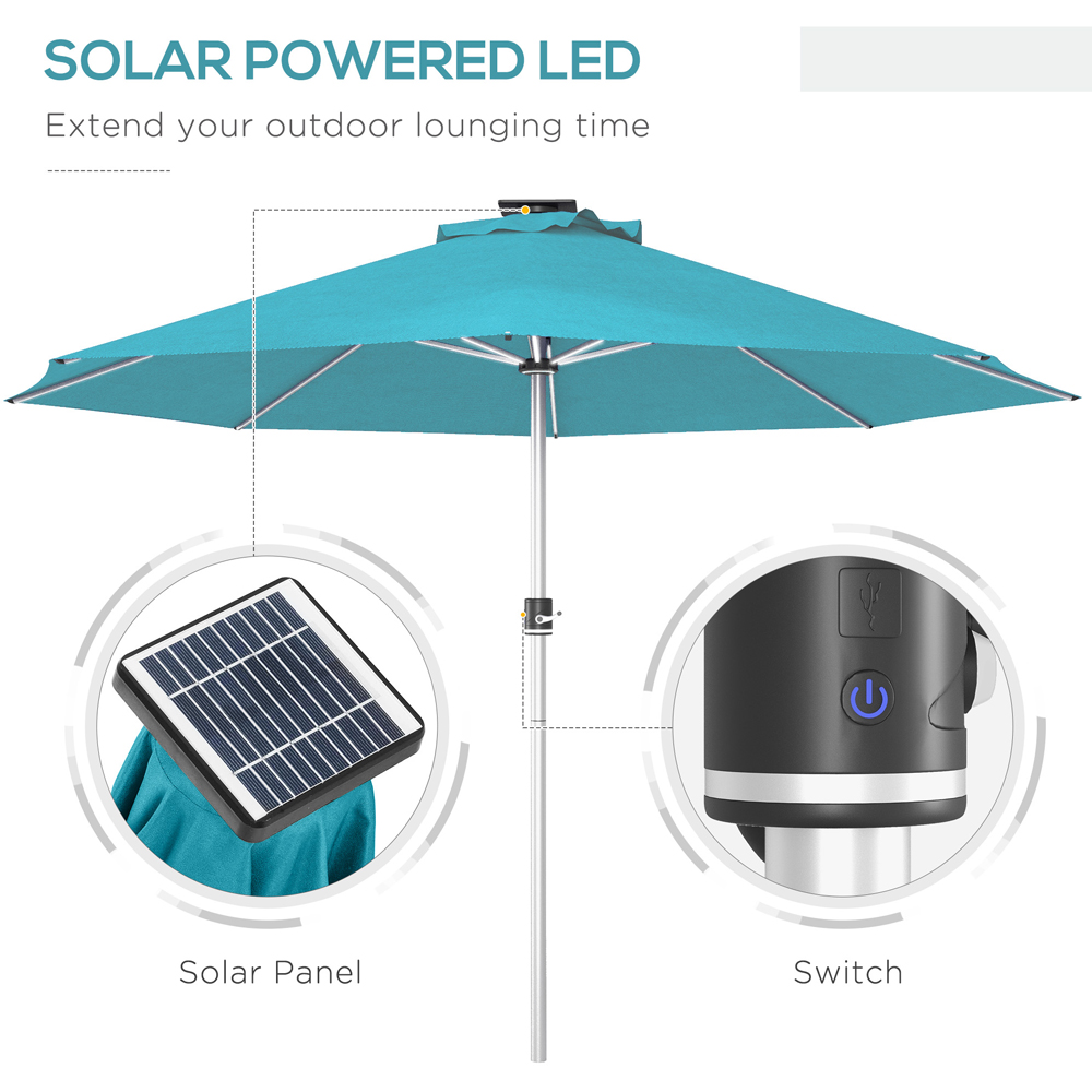 Outsunny Blue Solar LED Umbrella Parasol 3m Image 4