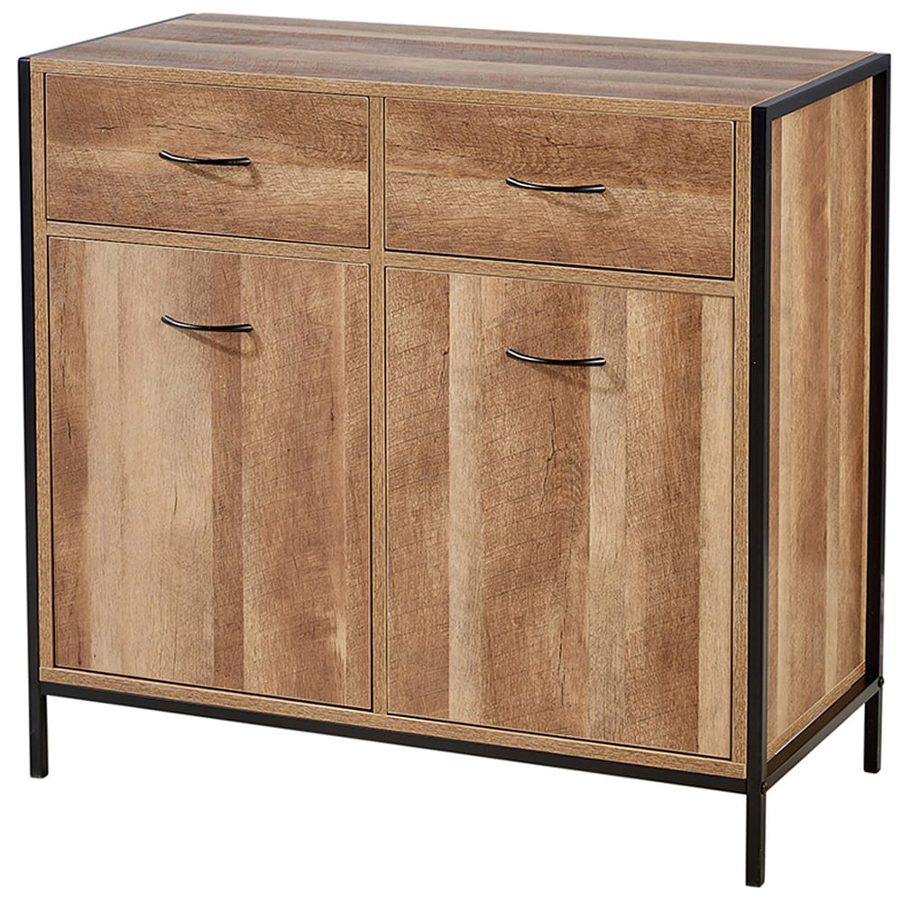 Home Source Oakmere 2 Door 2 Drawer Black and Oak Effect Industrial Sideboard Image 2