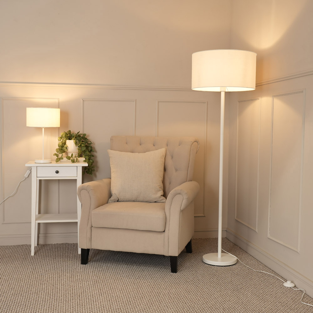 ValueLights Charlie White Drum Shade White Single Stem LED Table Lamp Image 5
