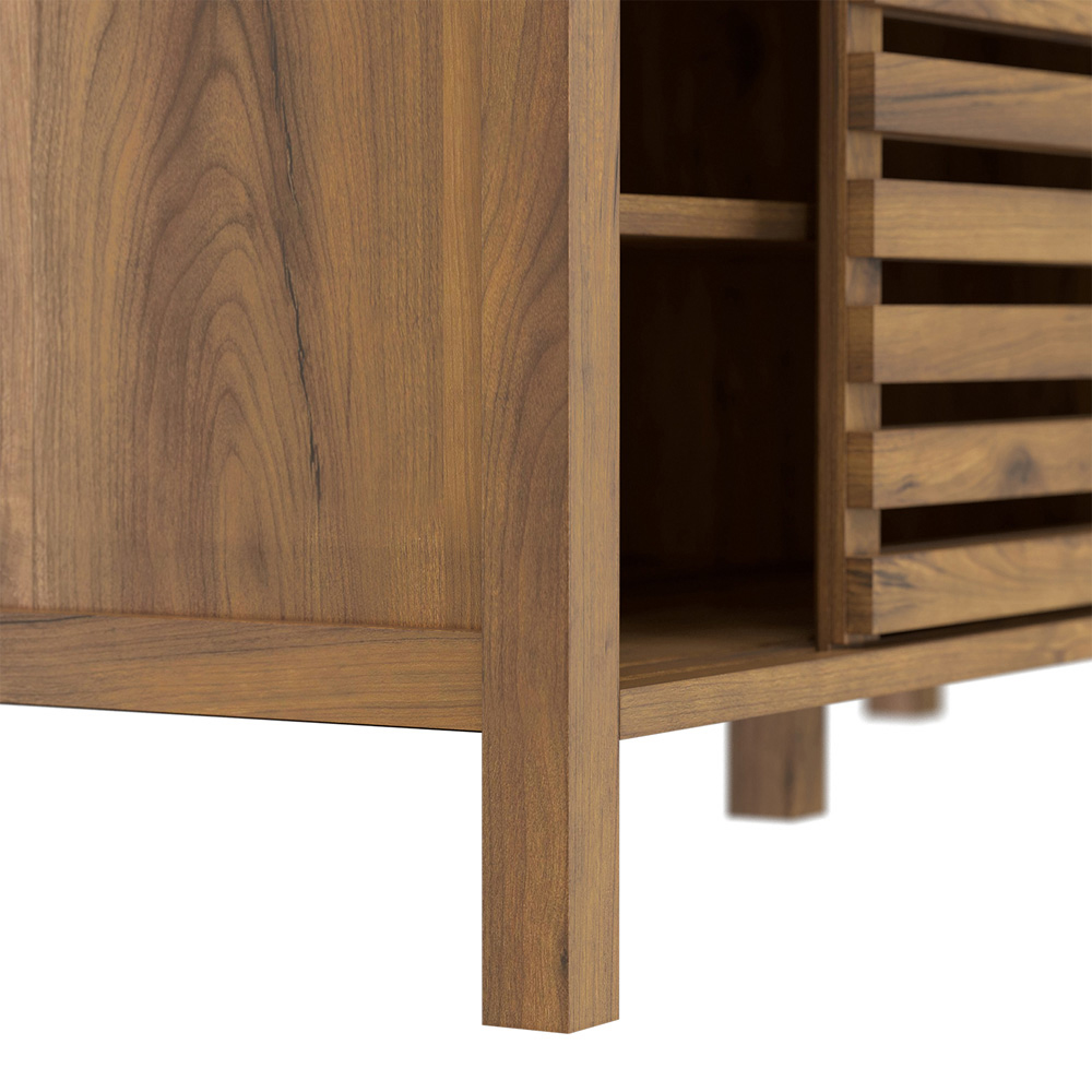 Flexi Storage Erik 2 Door Mango Wood Effect Slatted Hallway Bench with Cushion Image 7
