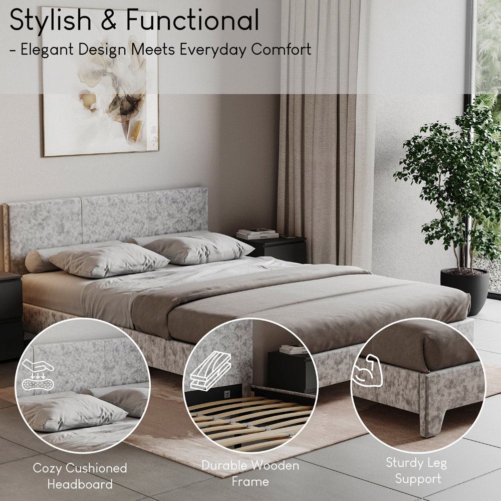 Vida Designs Victoria Double Silver Velvet Bed Frame Image 7
