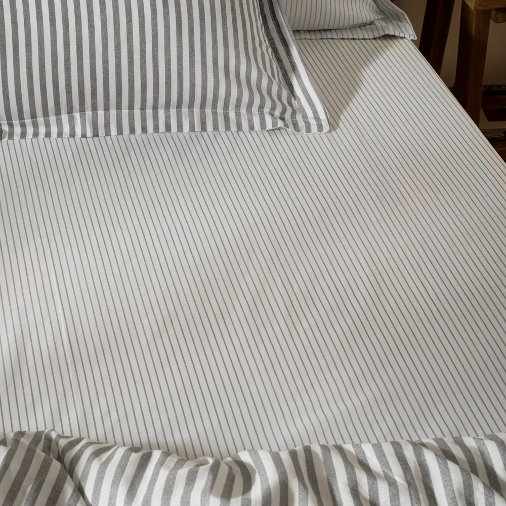 Yard Hebden Grey Double Narrow Stripe Cotton Fitted Sheet Image 2