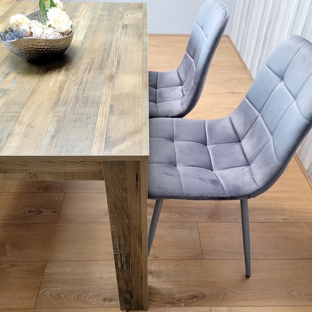 Portland 4 Seater Dining Set Rustic Effect and Grey Velvet with Bench Image 5