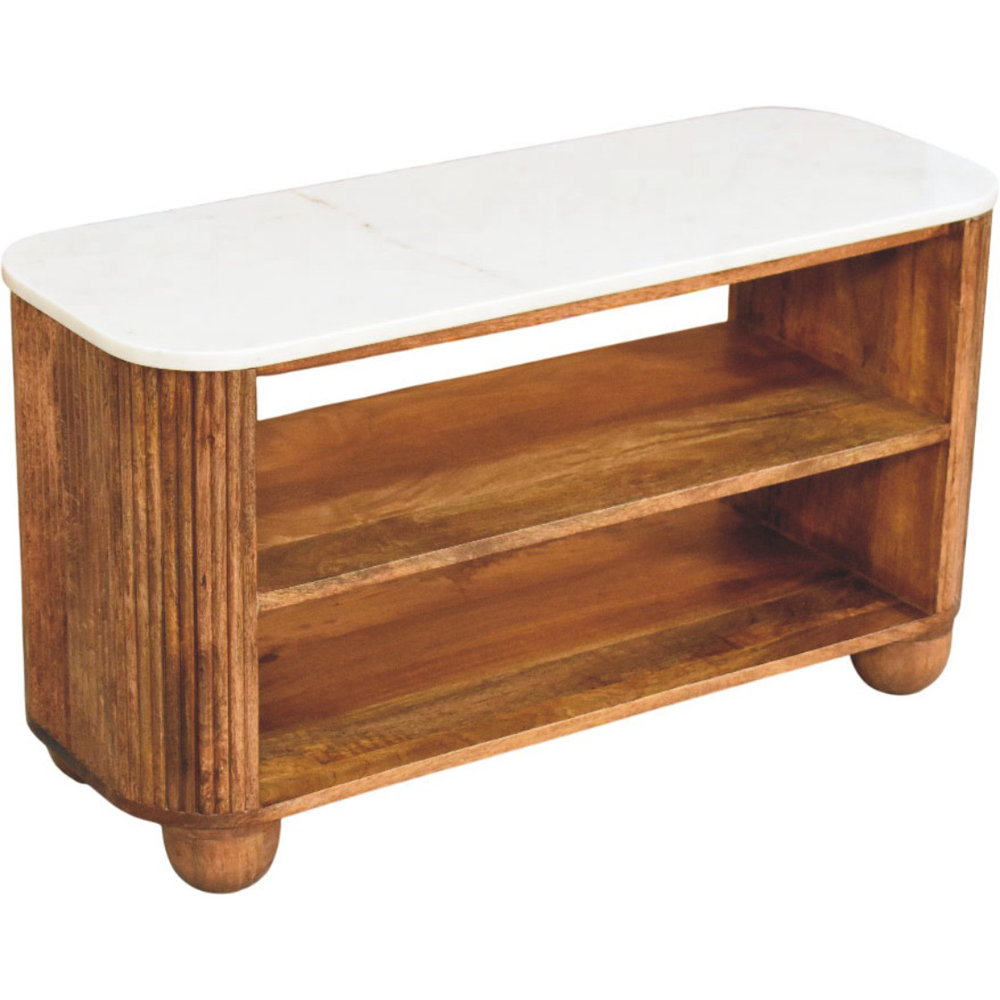 Artisan Furniture Beaumont Golden Teak 2 Shelf Marble Top Mango Wood Shoe Bench Image 4