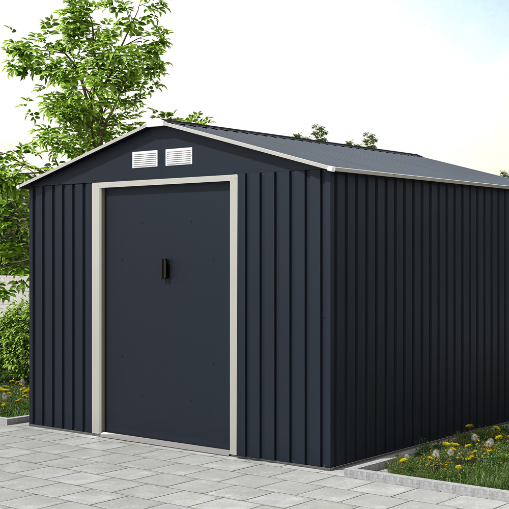 Charles Bentley 8 x 10ft Grey Apex Metal Garden Shed Image 2