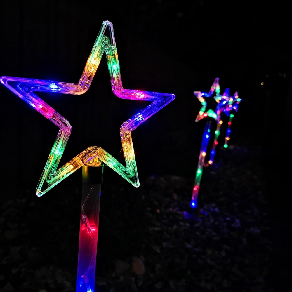 Marco Paul 4 Piece Multicoloured Christmas Star Stake Light Set Image 4