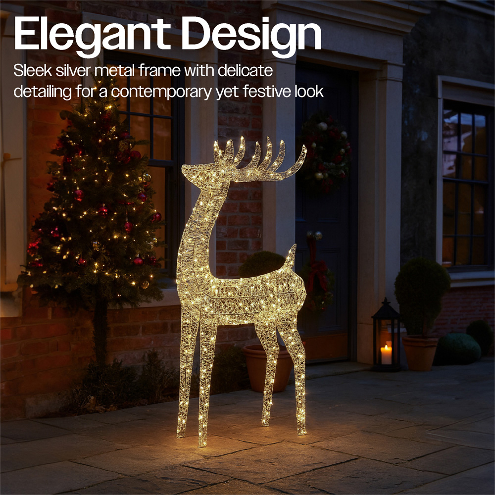Xmas Haus Silver 600 Warm White Micro LED Deer Christmas Decoration 4ft Image 3