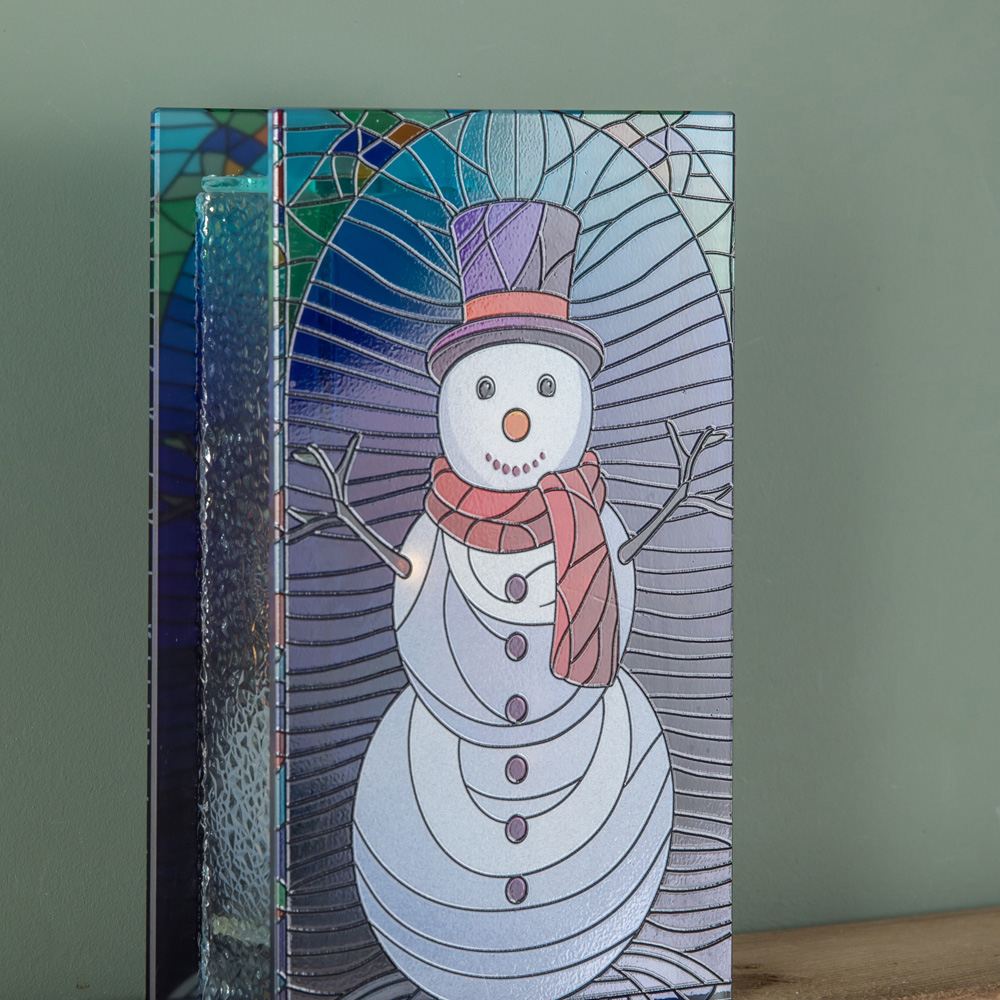 Samuel Alexander Warm White LED Double Sided Stained Glass Light Up Snowman Decoration Image 4