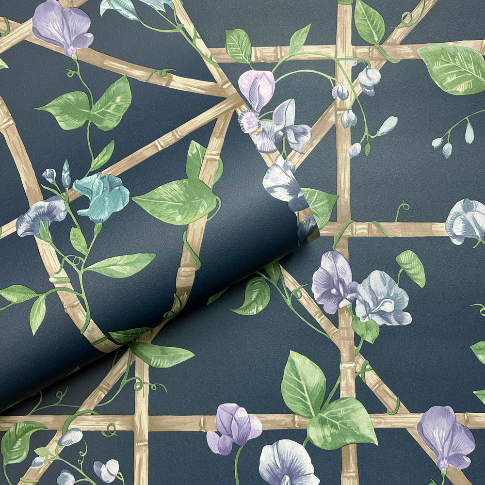 Holden Decor Trailing Floral Trellis Navy Wallpaper Image 2