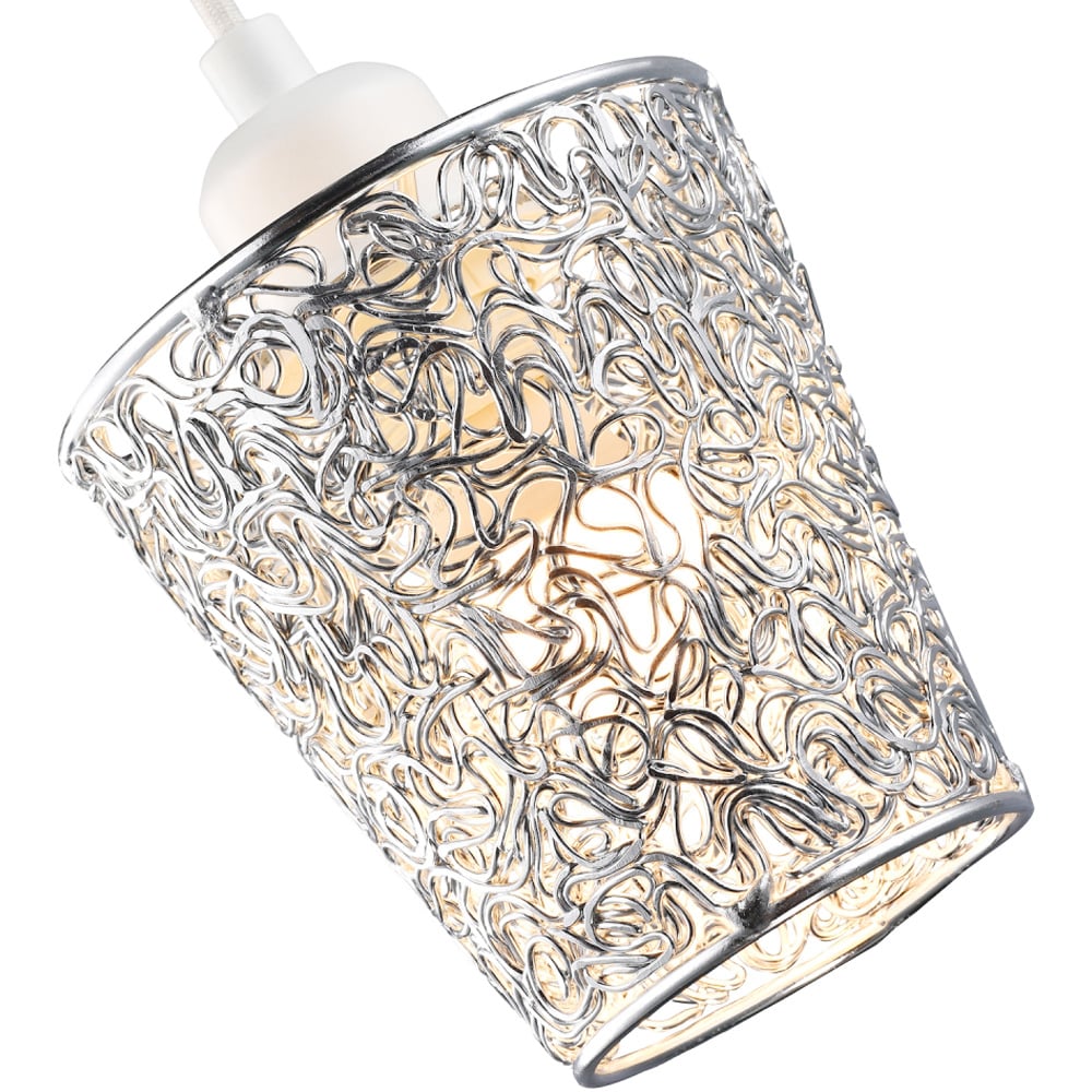 Happy Homewares Industrial Twisting Metal Polished Silver Cone Shape Pendant Shade Image 3