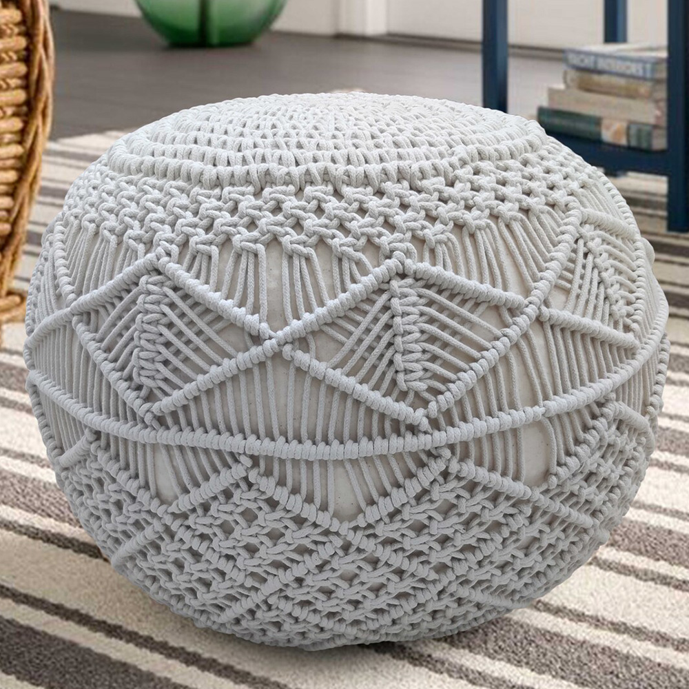 Grey Crochet Footstool Image 1