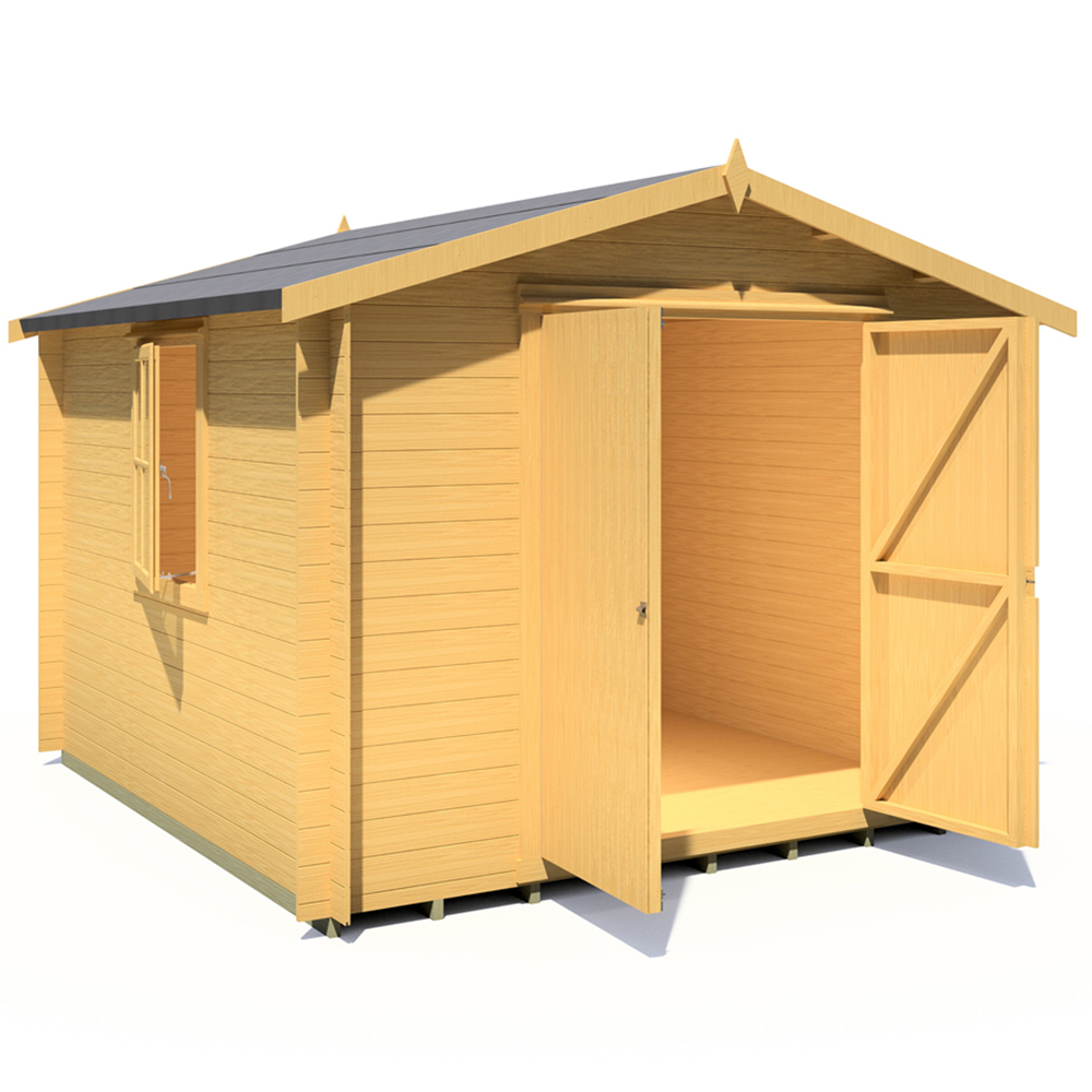 Shire Bradley 10 x 10ft Double Door Wooden Log Cabin Image 2