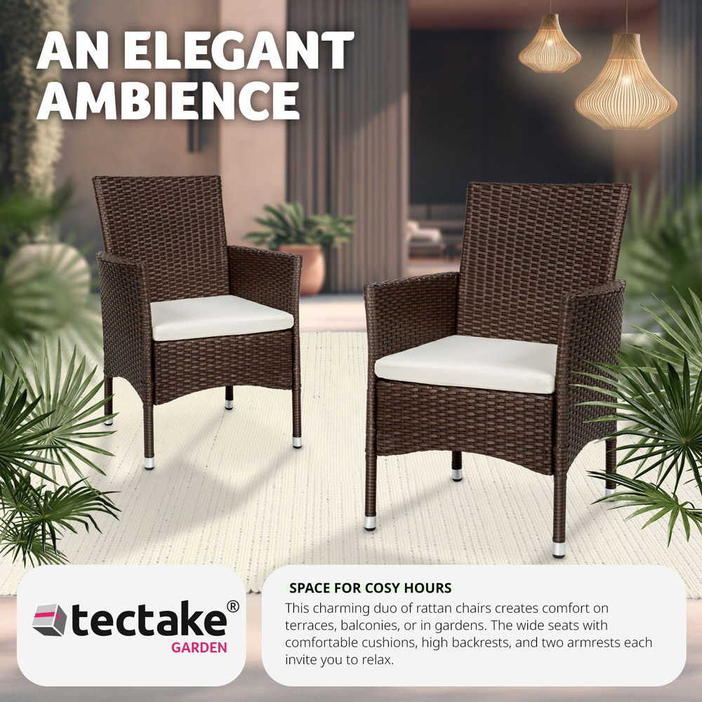 tectake Nantes Set of 2 Brown and Beige Polyrattan Garden Chair Image 4