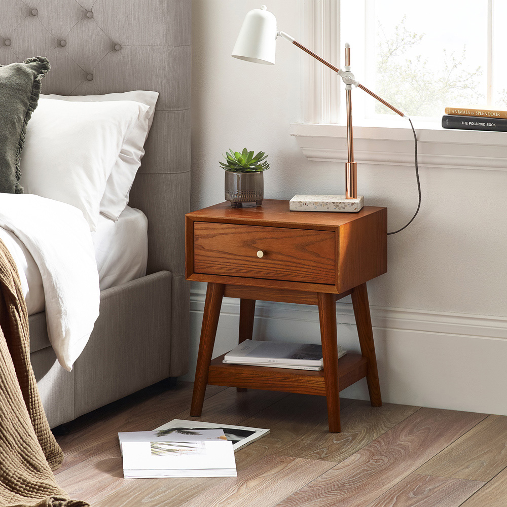 Julian Bowen Lowry Single Drawer Cherry Ash Wood Veneer Side Table Image 6