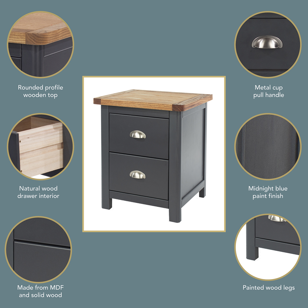 Core Products Dunkeld 2 Drawer Midnight Blue Bedside Table Image 6