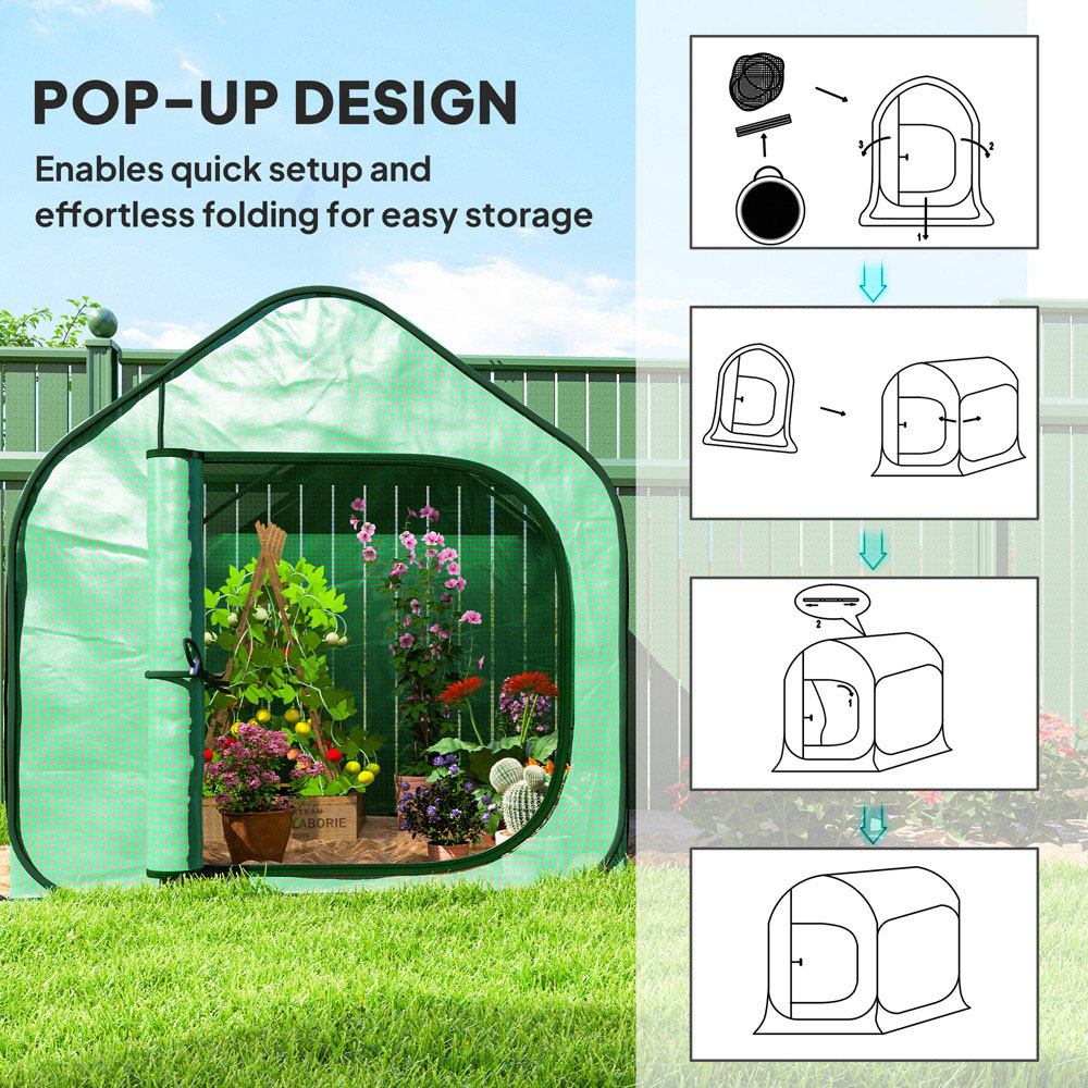 Outsunny Green PE Cover 4.9 x 4.8ft Mini Pop Up Greenhouse with Zipper Door Image 7