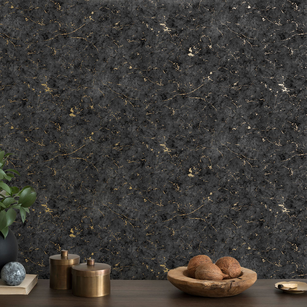 Superfresco Easy Gilded Plaster Black Gold Wallpaper Image 3