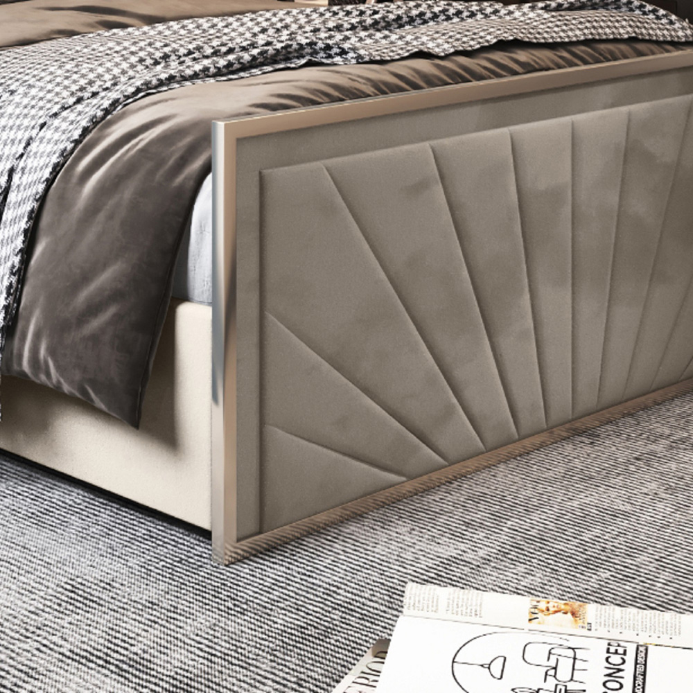 Roxy King Size Silver Soft Velvet Upholstered Metal Bed Frame with Chevron Headboard Image 4