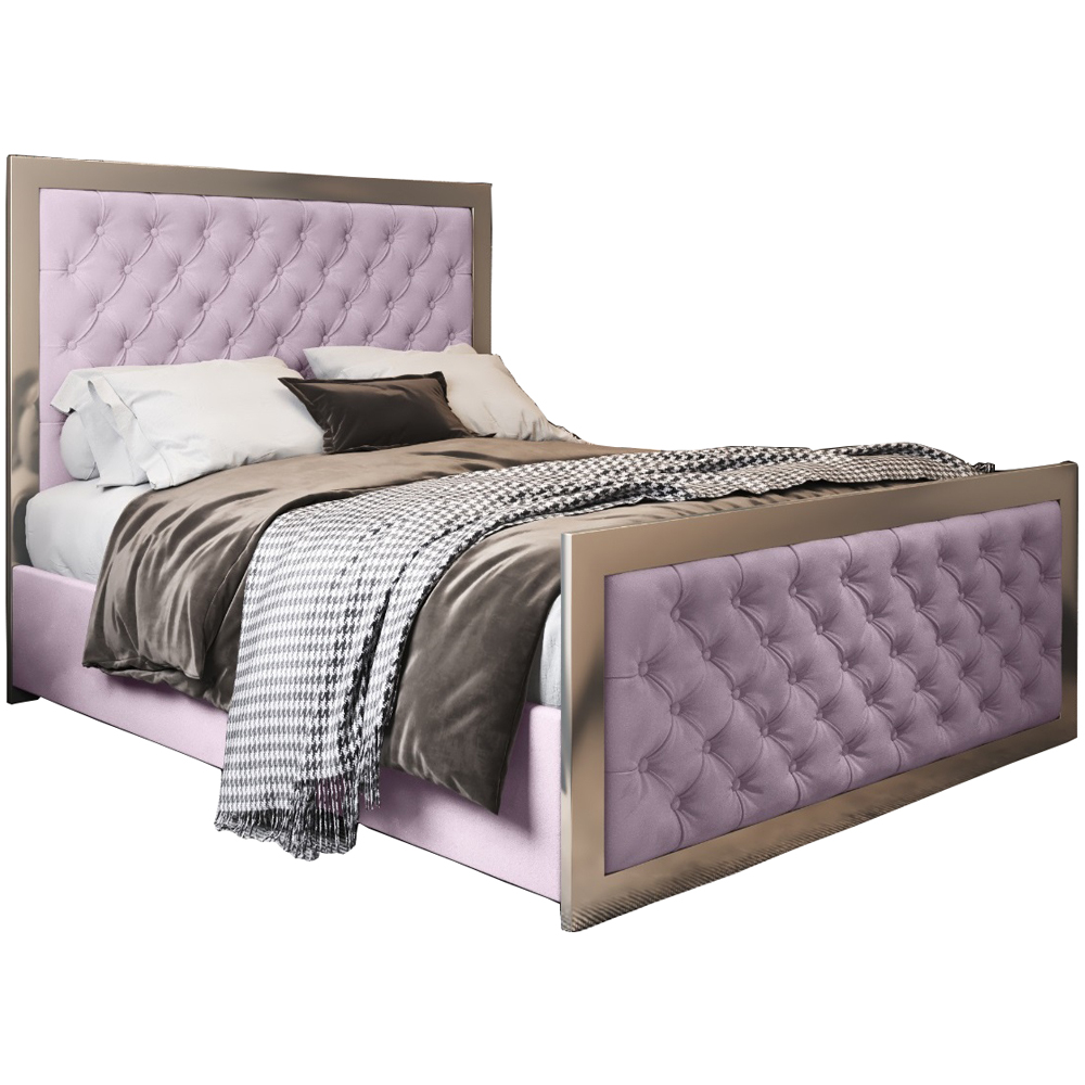 Maddison Pink Single Velvet Upholstered Metal Bed Frame with Padded Headboard Image 2
