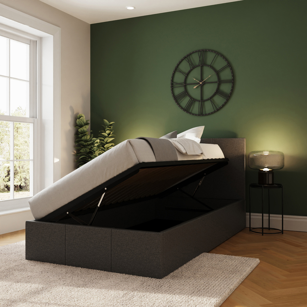 GFW Single Grey Hopsack Fabric Side Lift Ottoman Bed with Bonnell Mattress Image 7